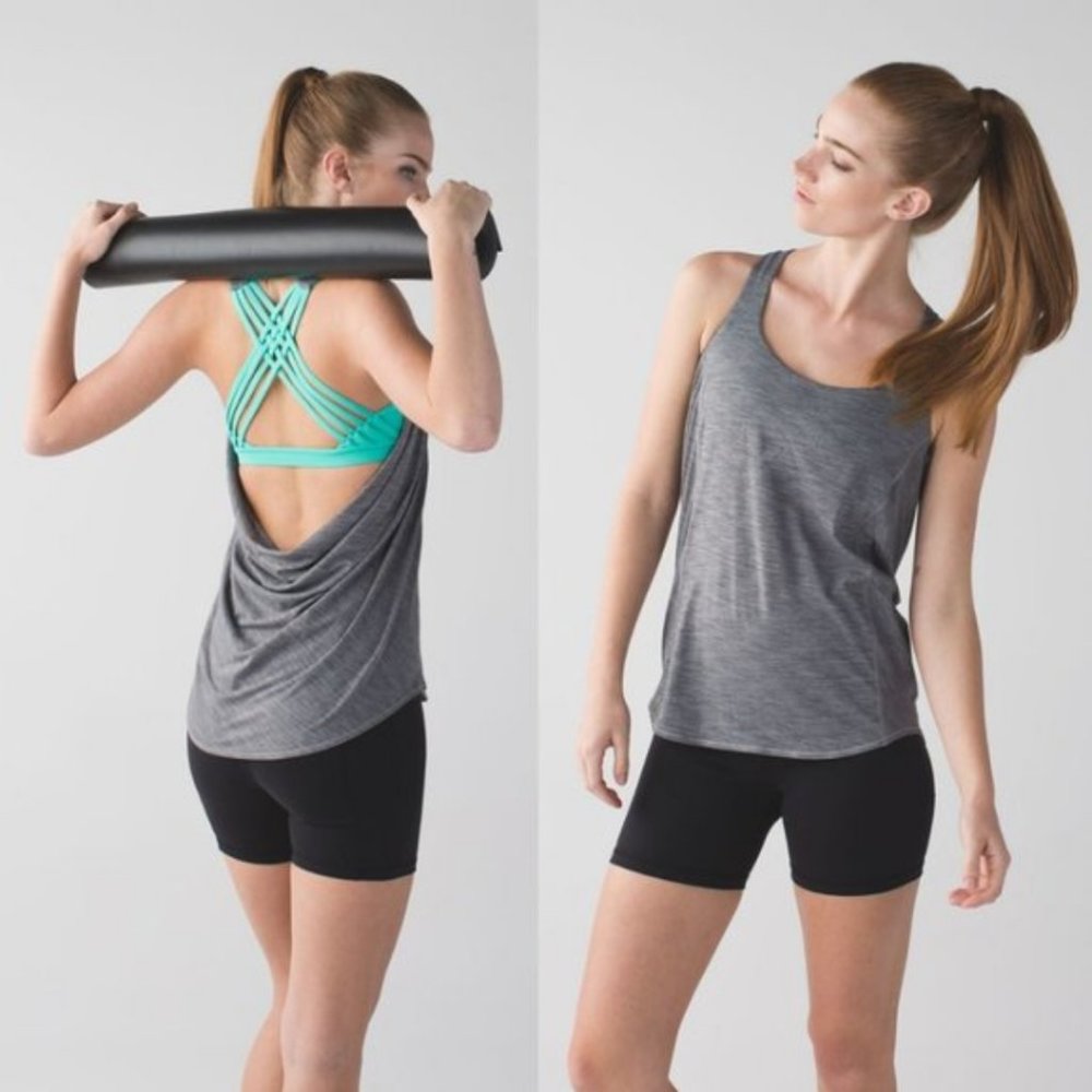 Lululemon Heathered Gray Wild Tank w/ Built In Strappy Mint Bra
